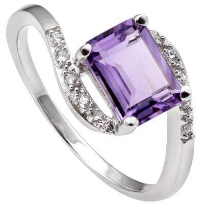 1.45 CT AMETHYST & 6 PCS CREATED WHITE SAPPHIRE PLATINUM OVER 0.925 STERLING SILVER RING - Wholesalekings.com