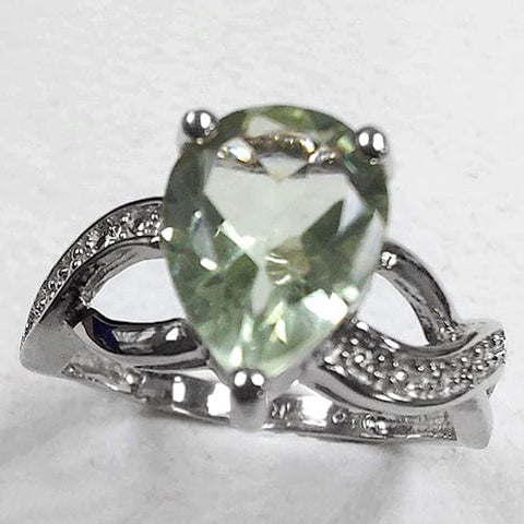 1.45 CT GREEN AMETHYST & DIAMOND 925 STERLING SILVER RING wholesalekings wholesale silver jewelry