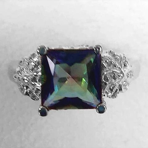 1.50 CT BLUE MYSTIC GEMSTONE & DIAMOND 925 STERLING SILVER RING wholesalekings wholesale silver jewelry