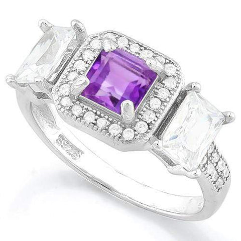 1.50 CT CREATED AMETHYST & 1.80 CT CREATED WHITE SAPPHIRE 925 STERLING SILVER RING wholesalekings wholesale silver jewelry