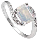 1.57 CARAT TW LAB OPAL & CREATED WHITE SAPPHIRE  PLATINUM OVER 0.925 STERLING SILVER RING - Wholesalekings.com