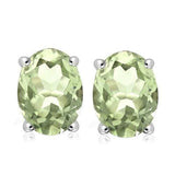 10K Solid White Gold Oval shape 5*7MM Natural Green Amethyst Earring Studs - Wholesalekings.com