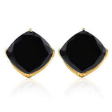 10K Solid Yellow Gold Cushion shape 6MM Natural Black Sapphire Earring Studs - Wholesalekings.com