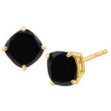 10K Solid Yellow Gold Cushion shape 6MM Natural Black Sapphire Earring Studs - Wholesalekings.com
