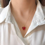 18K Gold Double-sided Heart Red Onyx Pendant wholesalekings wholesale silver jewelry