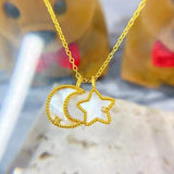 18K Gold Moon Single Pendant Inlaid White Fritillaria wholesalekings wholesale silver jewelry