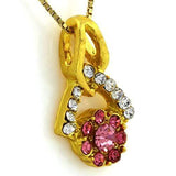 18K Yellow Gold-Plated Flower Cut Shape Pink Color Stone German Silver Pendant C - Wholesalekings.com
