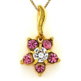 18K Yellow Gold-Plated Flower Shape Pink Color Stone German Silver Pendant Charm - Wholesalekings.com