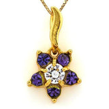 18K Yellow Gold-Plated Flower Shape Purple Color Stone German Silver Pendant Cha - Wholesalekings.com