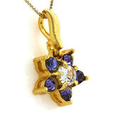 18K Yellow Gold-Plated Flower Shape Purple Color Stone German Silver Pendant Cha - Wholesalekings.com