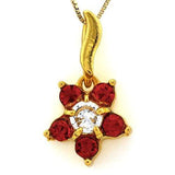 18K Yellow Gold-Plated Flower Shape Red Color Stone German Silver Pendant Charm - Wholesalekings.com