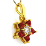 18K Yellow Gold-Plated Flower Shape Red Color Stone German Silver Pendant Charm - Wholesalekings.com