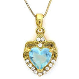 18K Yellow Gold-Plated Heart Cut Created Aquamarine Stone German Silver Pendant - Wholesalekings.com