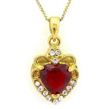 18K Yellow Gold-Plated Heart Cut Red Color Stone German Silver Pendant Charm - Wholesalekings.com