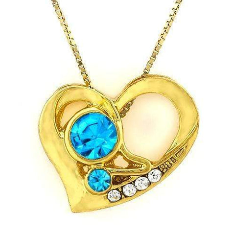 18K Yellow Gold-Plated Heart Shape Created Aquamarine Blue Stone German Silver Pendant Charm wholesalekings wholesale silver jewelry