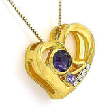 18K Yellow Gold-Plated Heart Shape Purple Stone German Silver Pendant Charm - Wholesalekings.com
