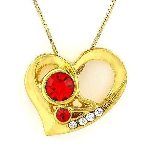 18K Yellow Gold-Plated Heart Shape Red Stone German Silver Pendant Charm - Wholesalekings.com