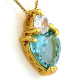 18K Yellow Gold-Plated Solitaire Heart Shape Light Blue Stone German Silver Pend - Wholesalekings.com