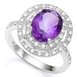 2 1/3 CT AMETHYST & 1/5 CT CREATED WHITE SAPPHIRE 925 STERLING SILVER RING - Wholesalekings.com