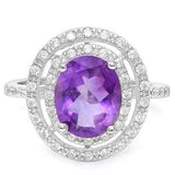 2 1/3 CT AMETHYST & 1/5 CT CREATED WHITE SAPPHIRE 925 STERLING SILVER RING - Wholesalekings.com