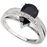 2.50 CT GENUINE BLACK SAPPHIRE & 4PCS WHITE DIAMOND 0.925 STERLING SILVER RING - Wholesalekings.com