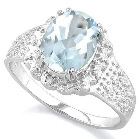 2 CT AQUAMARINE & DIAMOND 925 STERLING SILVER RING - Wholesalekings.com