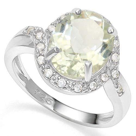 3 1/5 CT GREEN AMETHYST & CREATED WHITE SAPPHIRE 925 STERLING SILVER RING - Wholesalekings.com