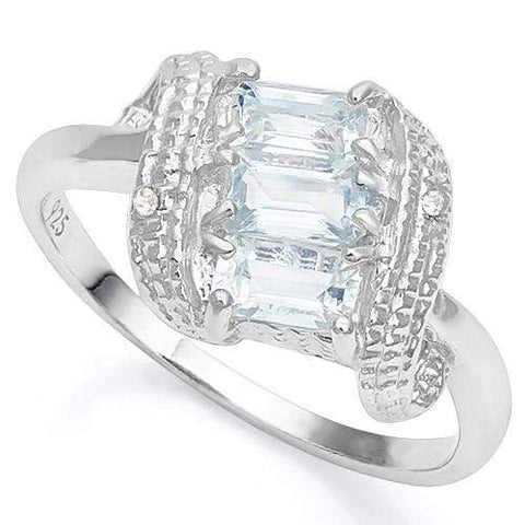 4/5 CT AQUAMARINE & DIAMOND 925 STERLING SILVER RING - Wholesalekings.com