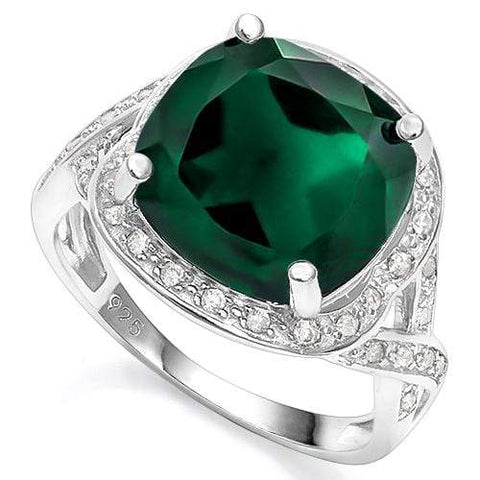 5.50 CT CREATED EMERALD & 2PCS CREATED WHITE SAPPHIRE 925 STERLING SILVER RING - Wholesalekings.com