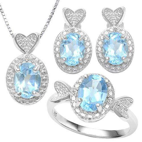 6 1/5 CARAT BABY SWISS BLUE TOPAZ & DIAMOND 925 STERLING SILVER JEWELRY SET - Wholesalekings.com