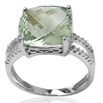 6.58 CT GREEN AMETHYST & 2 PCS WHITE DIAMOND 0.925 STERLING SILVER W/ PLATINUM RING - Wholesalekings.com