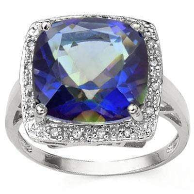 6.84 CT BLUE MYSTIC GEMSTONE & DIAMOND 925 STERLING SILVER RING wholesalekings wholesale silver jewelry