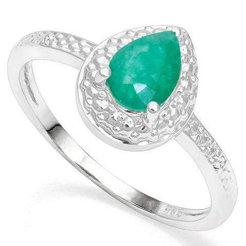 925 STERLING SILVER 0.87 CT ENHANCED GENUINE EMERALD & DIAMOND COCKTAIL RING - Wholesalekings.com