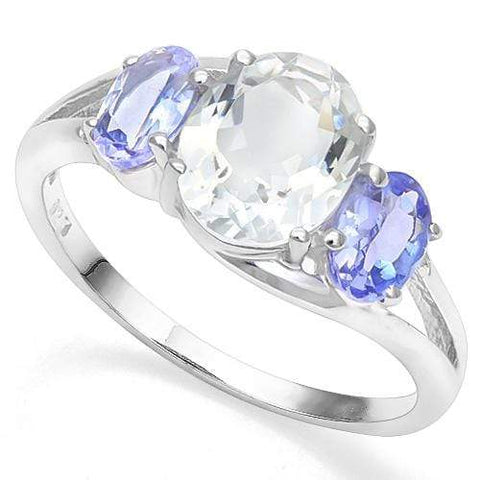 1.41 CT AQUAMARINE & 4/5 CT TANZANITE 18K GOLD PLATED RING - Wholesalekings.com