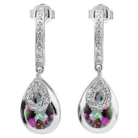 925 STERLING SILVER PEAR CUT 6*9MM MISTIC TOPAZ & DIAMOND EARRINGS - Wholesalekings.com