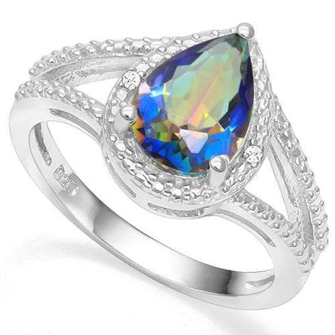 925 STERLING SILVER PR 7*10 MM 1.79CT  BLUE MYSTIC GEMSTONE  & DIAMOND WOMEN RING - Wholesalekings.com