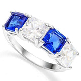 925 STERLING SILVER RING 6 MM PRINCESS CUT LAB TANZANITE & CREATED DIAMOND WOMEN WEDDING RING BAND - Wholesalekings.com