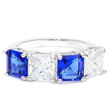 925 STERLING SILVER RING 6 MM PRINCESS CUT LAB TANZANITE & CREATED DIAMOND WOMEN WEDDING RING BAND - Wholesalekings.com