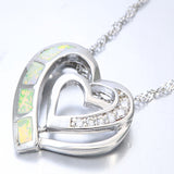 CREATED ETHIOPIAN OPAL & CREATED WHITE SAPPHIRE 925 STERLING SILVER HEART SHAPE PENDANT - Wholesalekings.com