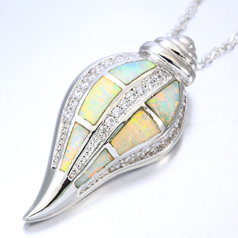 CREATED ETHIOPIAN OPAL & CREATED WHITE SAPPHIRE 925 STERLING SILVER PENDANT - Wholesalekings.com