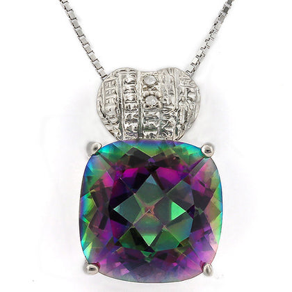 ELEGANT ! 6 2/3 CARAT MYSTIC GEMSTONE & DIAMOND 925 STERLING SILVER PENDANT - Wholesalekings.com