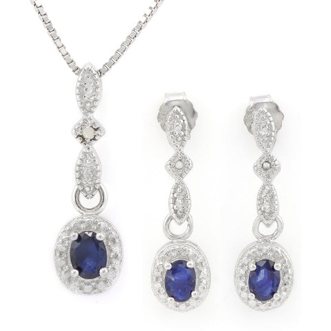 3/5 CARAT SAPPHIRE & DIAMOND 925 STERLING SILVER SET(Only Earrings) - Wholesalekings.com