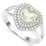 ALLURING !  1 CARAT GREEN AMETHYST &   (54 PCS) FLAWLESS CREATED DIAMOND 925 STERLING SILVER RING - Wholesalekings.com