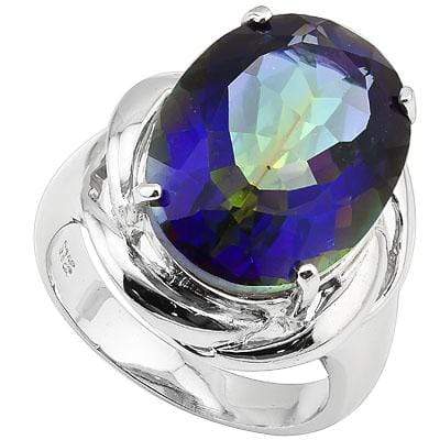 AMAZING 12.50 CARAT TW (1 PCS) BLUE MYSTIC GEMSTONE PLATINUM OVER 0.925 STERLING SILVER RING - Wholesalekings.com