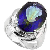 AMAZING 12.50 CARAT TW (1 PCS) BLUE MYSTIC GEMSTONE PLATINUM OVER 0.925 STERLING SILVER RING - Wholesalekings.com