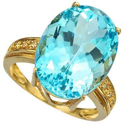 AMAZING 16.05 CARAT TW (7 PCS) BLUE TOPAZ & GENUINE DIAMOND 10K SOLID YELLOW GOL - Wholesalekings.com
