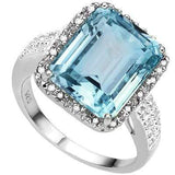 AMAZING 5.40 CT BLUE TOPAZ & 2 PCS WHITE DIAMOND 0.925 STERLING SILVER W/ PLATINUM RING - Wholesalekings.com