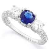 AMAZING!! CREATED BLUE SAPPHIRE 925 STERLING SILVER HALO RING - Wholesalekings.com