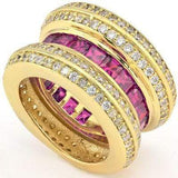 ASTONISHING 5.40 CT CREATED PINK SAPPHIRE & 160 PCS CREATED WHITE SAPPHIRE 18K YELLOW GOLD OVER STERLING SILVER RING - Wholesalekings.com
