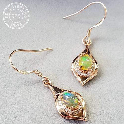 AUSTRALIAN FIRE OPAL & CREATED WHITE SAPPHIRE 0.60 CT AUSTRALIAN FIRE OPAL 925 STERLING SILVER EARRINGS - Wholesalekings.com